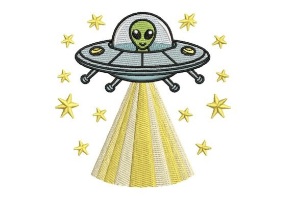 Cute Alien in UFO Embroidery Design