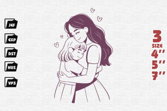 Mother and Daughter Hug Embroidery