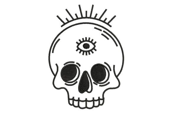 Mystical Third Eye Skull Outline Embroidery Design