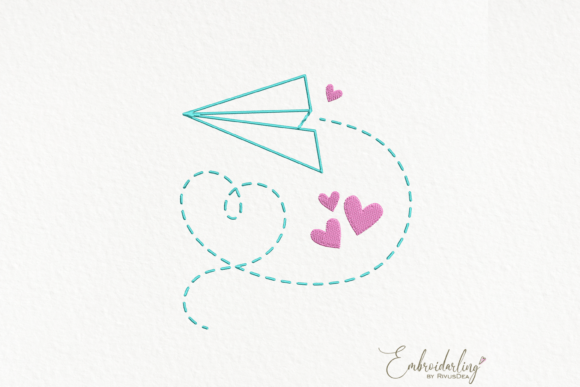 Paper Plane with Hearts Embroidery Design